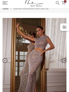Gretchen Crystal Embellished Silver Crop Top & Skirt Set